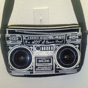 Retro 80's Black and White Boombox Shoulder Bag Battery Operated